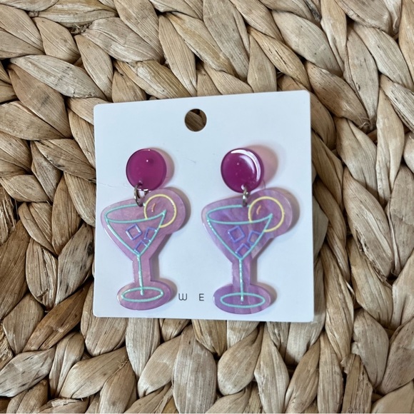 Three Pairs Cocktail Theme Earrings Champagne, Tequila, Martini - Picture 11 of 13